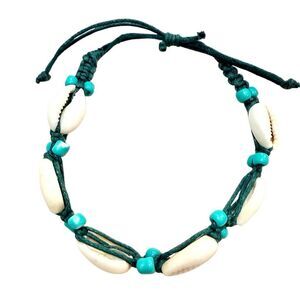 Vintage Pacsun Cowrie Shells Beaded Adjustable Slide Pull String Bracelet Green